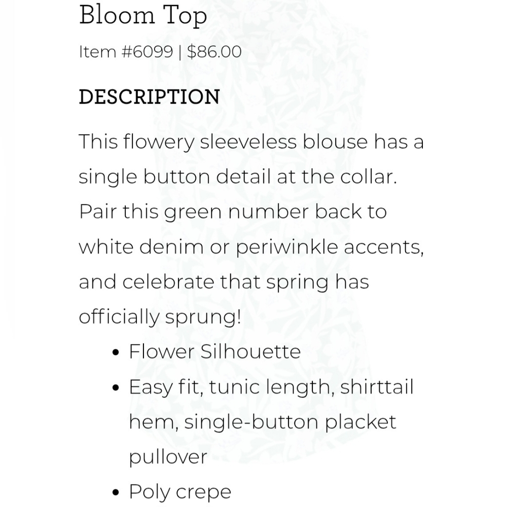 CAbi Bloom Top, Floral Green and White Sleeveless Size XL - Picture 3 of 7